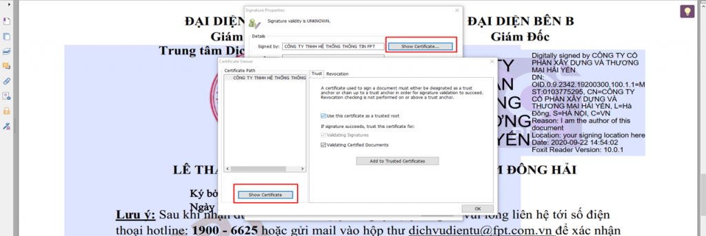 Xác định chữ ký số trên hợp đồng điện tử c2 3